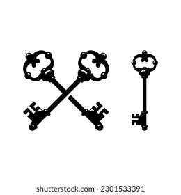Set of Vintage Ornate Key Silhouette, Antique  Skeleton Key Logo