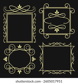 Set of vintage ornate vector frames with floral patterns and decorative elements in gold, perfect for banners and labels.	
