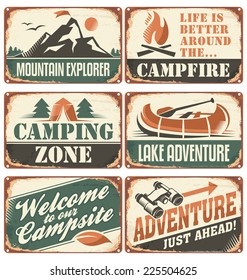 Set of vintage outdoor camp signs and poster templates.