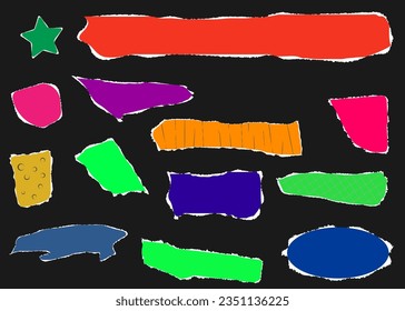 Set with vintage paper element. Torn forms of craft notebook. Vector illustration.