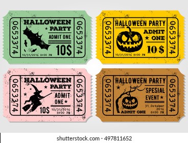 Set of Vintage paper ticket, admit one for Halloween Party.