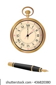Set of vintage pen and watch.