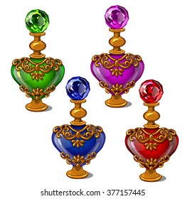 Set of vintage perfume bottles. Vector illustration.
