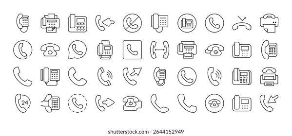 Conjunto de ícones de linha relacionados ao telefone vintage. Outline Signs para Gráficos e Web Design, Apps, Anúncios, Vários Cartões 