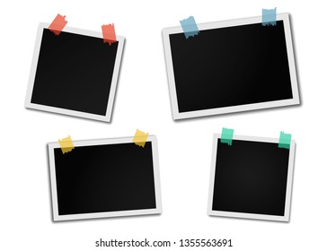 Set of vintage photo frame with adhesive tape. Photo realistic Mockups with adhesive tape. Retro Photo Frame Template for your photos. Photo frame mockup design.