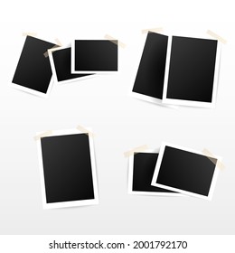 Set of vintage photo frame with adhesive tape picture frame mockup template isolated on white background. illustration Vector EPS 10