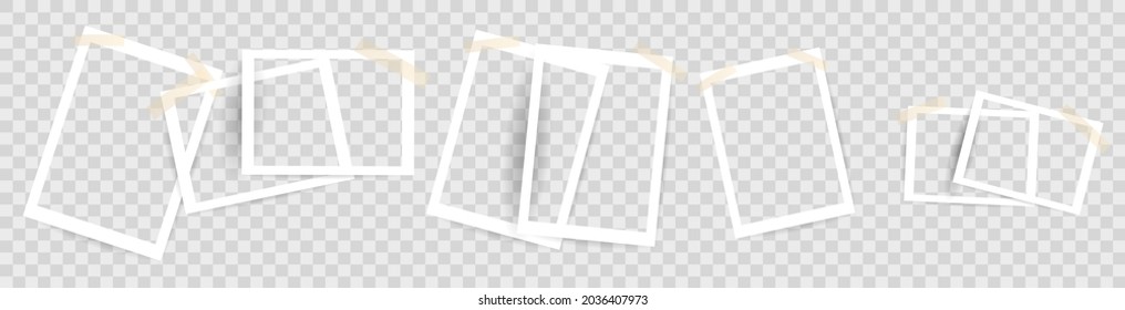 Set of vintage photo frame with adhesive tape picture frame mockup template isolated on transparent background ,  Flat Modern design , Illustration Vector  EPS 10