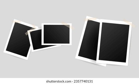 Set of vintage photo frame with adhesive tape picture frame mockup template   isolated on gray background ,  Flat Modern design , Illustration Vector  EPS 10