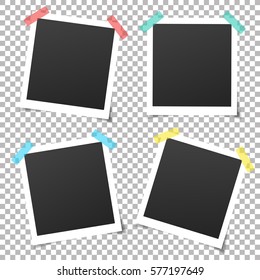 Set of vintage photo frame with adhesive tape. Vintage style.  Vector illustration with adhesive tapes. Photorealistic Vector EPS10 Mockups. Retro Photo Frame Template for your photos.