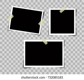 Set of vintage photo frame with adhesive tape. Vintage style. Vector illustration with adhesive tapes
