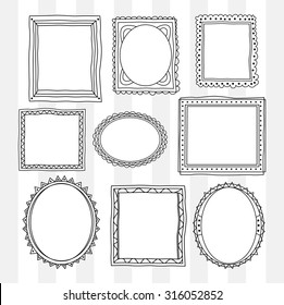 set of vintage photo frame in doodle style