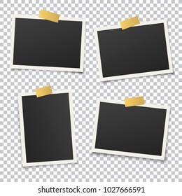 Set of vintage photo frame with golden adhesive tape. Vintage style. Vector illustration with gold adhesive tapes. Photorealistic vector EPS10 mockups. Retro photo frame template for your photos.