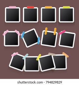Set of vintage photo frame with shadow isolated on brown background. Vector Photo realistic Mockups with empty space for photo. old photo collection