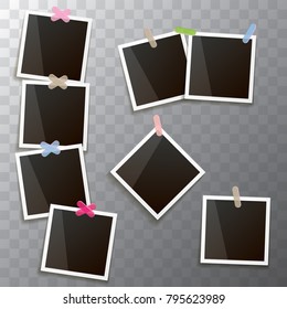 Set of vintage photo frame with shadow isolated on transparent background. Vector Photo realistic Mockups with empty space for photo. old photo collection