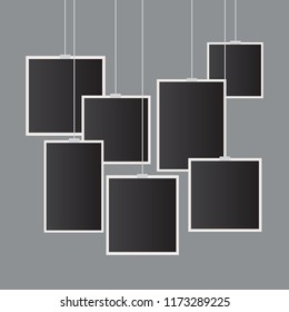 Set of vintage photo frames hanging on a clip. Retro Photo Frame Template for your photos.Flat design, vector.
