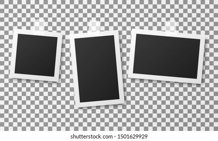 Set of vintage photo frames isolated on transparent background.