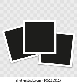Set of vintage photo frames on transparent background. Vector