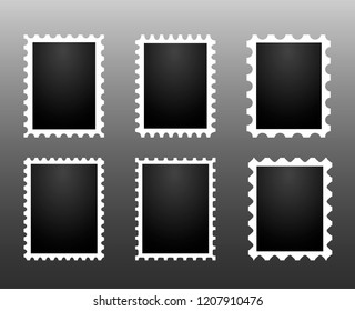 Set of vintage photo frames or postage stamps with decorative carved edges