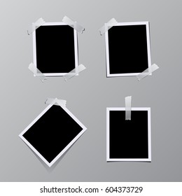 Set of vintage photo frames sticked on tape. Vector illustration.