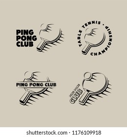 Set of vintage ping pong club and table tennis tournament logos, labels and badges.
