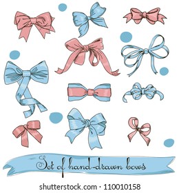 set of vintage pink and blue bows. Vector illustration EPS8