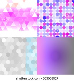 Set of vintage pink circles, triangle, hexagon patterns.Geometric hipster retro background with place for your text. Retro background. Colorful-mosaic-banners