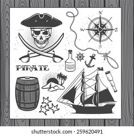 Set of vintage pirate elements. Pirate themed design elements.