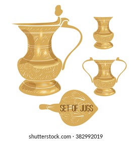Set of vintage pitchers on a white background. Vector