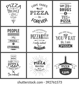 Set of vintage pizza typographic quotes