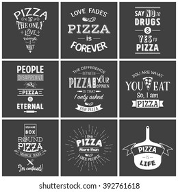 Set of vintage pizza typographic quotes