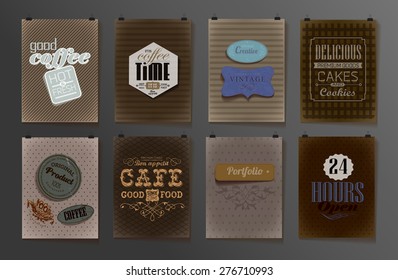 Set of Vintage poster, flyer, brochure design templates.  Retro Coffee Labels and typography, elements in retro style