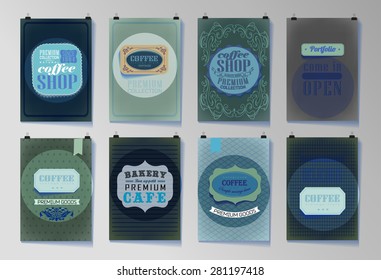 Set of Vintage poster, flyer, brochure design templates.  Retro Coffee Labels and typography, elements in retro style