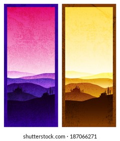 Set of vintage poster with a landscape of Tuscany
