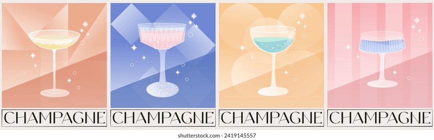 set of vintage posters with cold drinks illustration vector format.set cocktails with ice. Juice, liqueur, ice, mint, lemon, orange, grapefruit. Modern posters, Adorable party invitation 