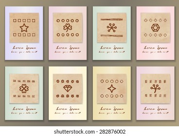 Set Vintage Posters with hand drawn ink textures. Vector illustration for banners, posters, fliers, cards, covers, brochures  etc