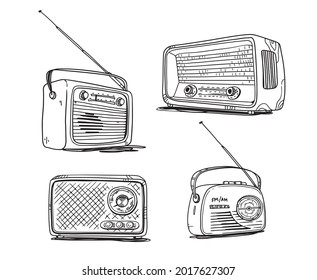 Satz von Vintage-Radios, Vektorlinienzeichnung 