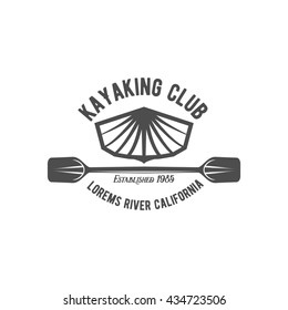 Set of vintage rafting, kayaking, paddling, canoeing camp logo, labels and badges. Kayak isolated vector. 