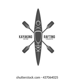 Set of vintage rafting, kayaking, paddling, canoeing camp logo, labels and badges. Kayak isolated vector. 