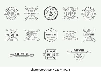 Set of vintage rafting logo, labels and badges. Graphic Art. Vector illustration. 
