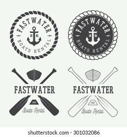 Set of vintage rafting logo, labels and badges. Vector illustration