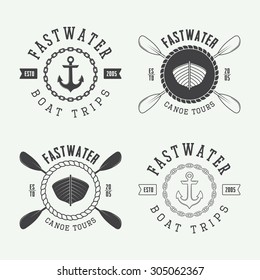 Set of vintage rafting logo, labels and badges. Vector illustration
