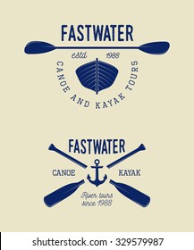 Set of vintage rafting logo, labels and badges. Vector illustration