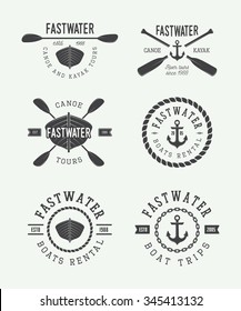 Set of vintage rafting logo, labels and badges. Vector illustration