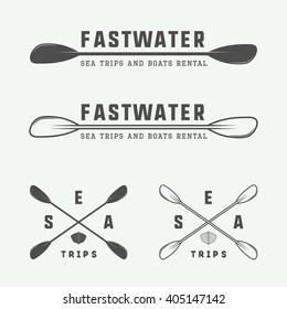 Set of vintage rafting logo, labels and badges. Vector illustration
