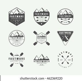 Set of vintage rafting logo, labels and badges. Vector illustration

