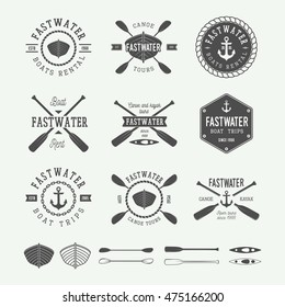 Set of vintage rafting logo, labels and badges. Graphic Art. Vector illustration

