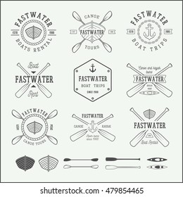 Set of vintage rafting logo, labels and badges. Graphic Art. Vector illustration. Graphic Art

