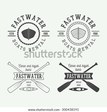 Set of vintage rafting logo, labels and badges. Vector illustration