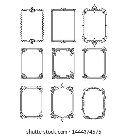Set of vintage rectangular ornate ornaments. Retro decorative frames. Wedding frames. Vector illustration.