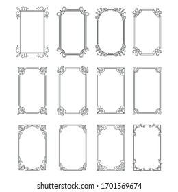 Set of vintage rectangular ornate ornaments. Retro decorative frames. Wedding frames. Vector illustration.